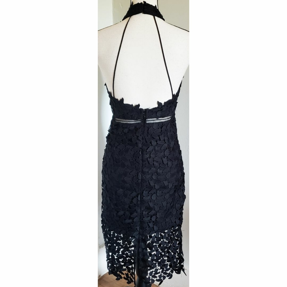 Bardot Black Lace Sheath Dress Halter Midi Formal - Picture 2 of 3